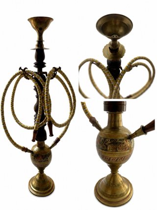 Figura decorativa latón y madera