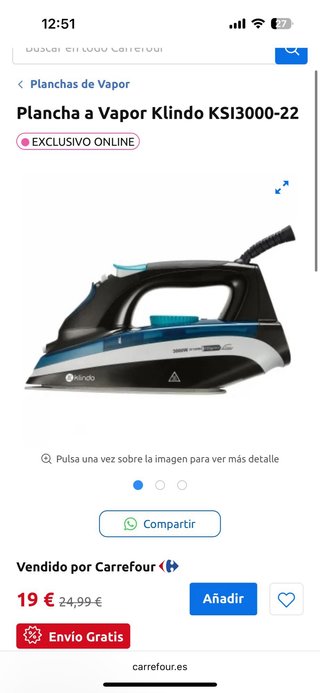 Plancha Vapor Klindo KSI3000-22