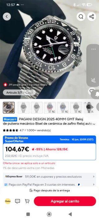 Reloj Pagani Design Automático Acero Inoxidable