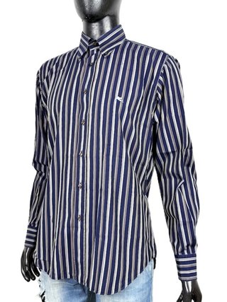 Etro Milano Camicia Uomo 41 XL Slim Fit Righe Blu