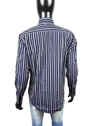 Etro Milano Camicia Uomo 41 XL Slim Fit Righe Blu