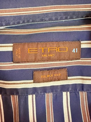 Etro Milano Camicia Uomo 41 XL Slim Fit Righe Blu