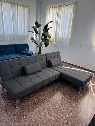 Sofá Cama Chaise Longue Gris Tela