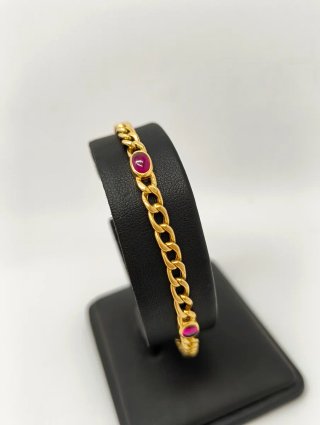 Pulsera Oro 18kt Eslabones Ovales y Piedras Rojas