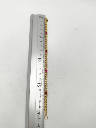Pulsera Oro 18kt Eslabones Ovales y Piedras Rojas