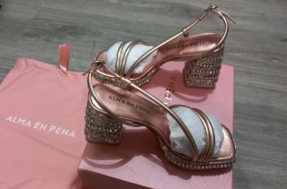 Sandalias Alma en Pena tacón oro/rosa T.38