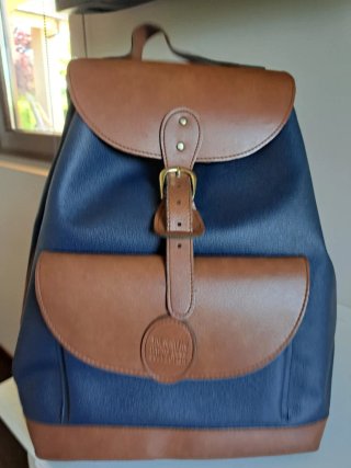 Mochila de piel sintética azul y marrón