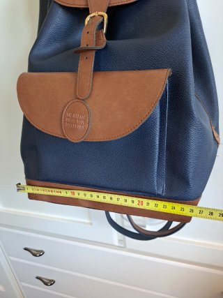 Mochila de piel sintética azul y marrón