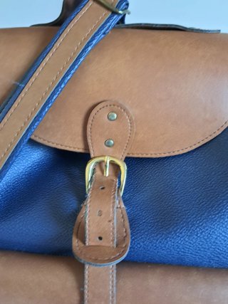Mochila de piel sintética azul y marrón