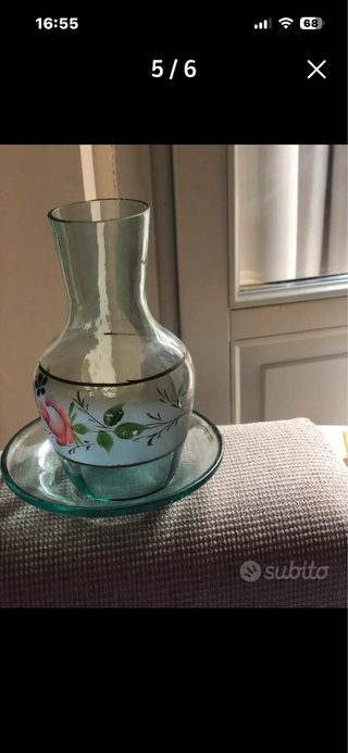 Caraffa antica  e 6 bicchierini  colorati