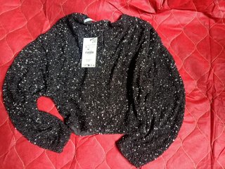 Top Zara Lentejuelas Negro/Plata Nuevo