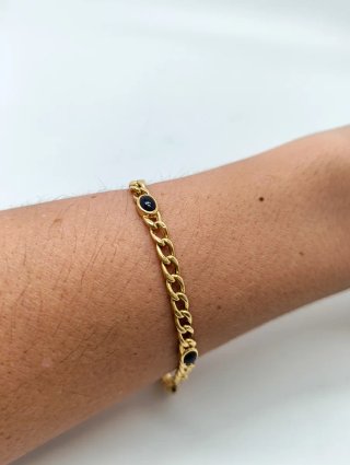 Pulsera Oro 18kt Eslabones Ovales y Piedras azules