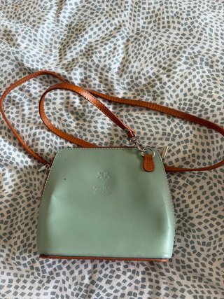 Bolso pequeño cuero verde y marrón