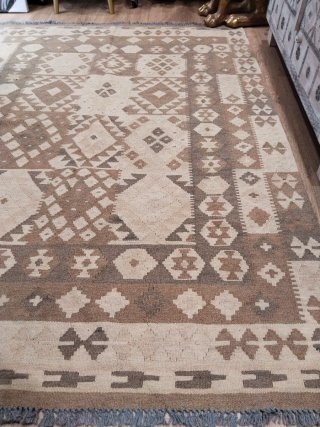Alfombra Kilim Beige y Marrón Lana
