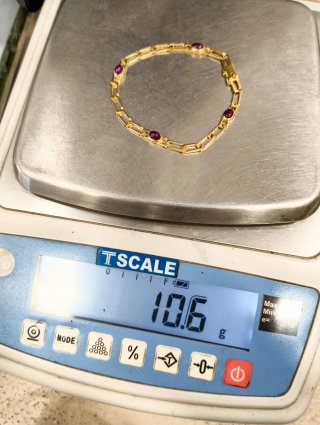 Pulsera Oro 18k Eslabon rectangular piedras rojas