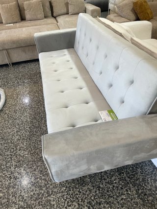 Sofá Cama Terciopelo Gris Patas Doradas