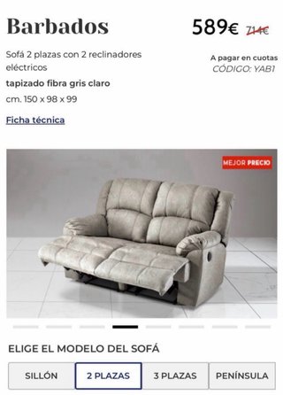 Sofá 2 plazas eléctrico beige