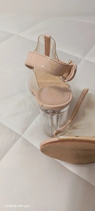 Sandalias transparentes tacón bloque beige T38