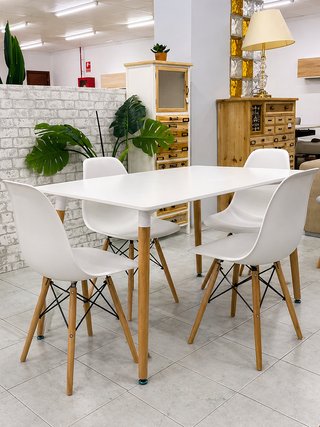 Mesa Comedor Blanca 120x80cm + 4 Sillas Nórdicas