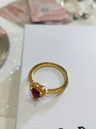Anillo Pandora Corazón Rojo Promesa Oro