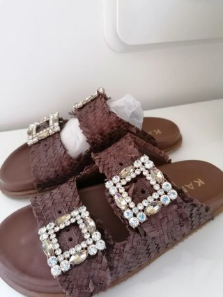 Ciabatte Kammi Donna Marrone Tg 37 vera pelle