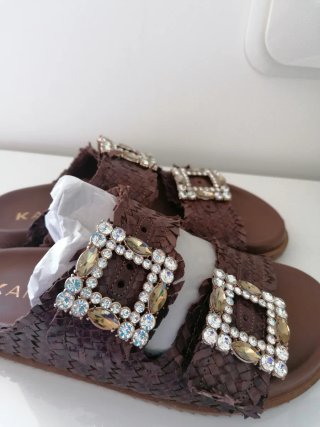 Ciabatte Kammi Donna Marrone Tg 37 vera pelle