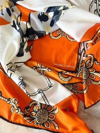 Pañuelo Hermes Vintage Caballos Naranja Blanco