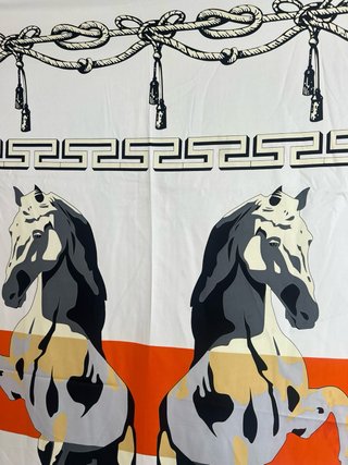 Pañuelo Hermes Vintage Caballos Naranja Blanco