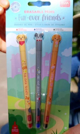 Set 3 bolígrafos borrables Legami perritos