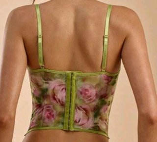 Corpiño estampado floral verde y rosa