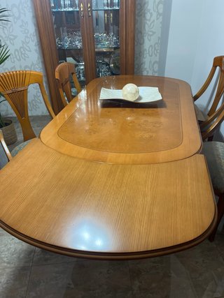 Conjunto mesa comedor madera y cristal
