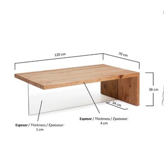 Mesa de centro Tulsi madera maciza de roble y cristal 120 x 70 cm