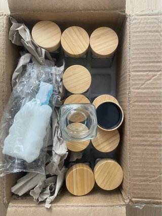 11 Botes de Cristal con Tapa de Madera