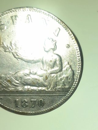 VARIANTE RARA 5 Pesetas 1870 *18*18 Plata MBC+
