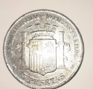 VARIANTE RARA 5 Pesetas 1870 *18*18 Plata MBC+