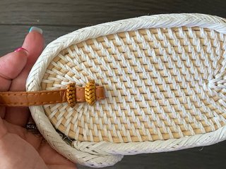 Bolso rafia blanco y piel