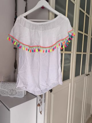 Camisa playa con flecos multicolor