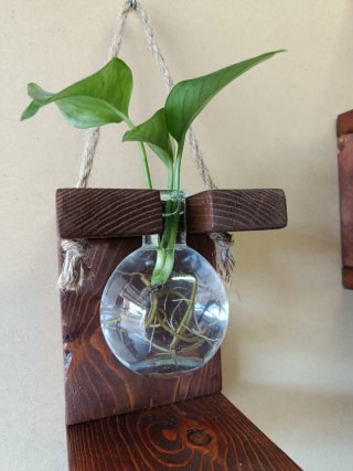Vaso in legno con fioriera in vetro
