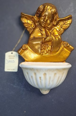 Acquasantiera angelo legno e ceramica 18x12 circa