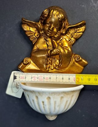 Acquasantiera angelo legno e ceramica 18x12 circa