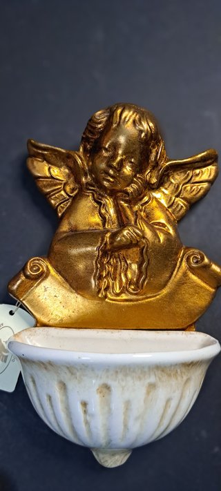 Acquasantiera angelo legno e ceramica 18x12 circa