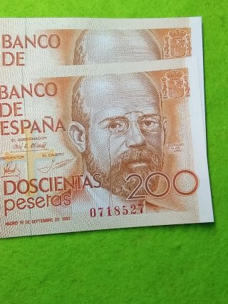 Pareja 2 Billetes 200 Pesetas España 1980 sin seri