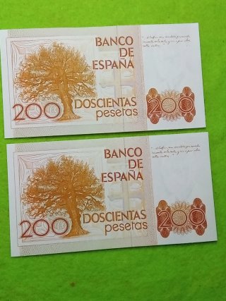 Pareja 2 Billetes 200 Pesetas España 1980 sin seri