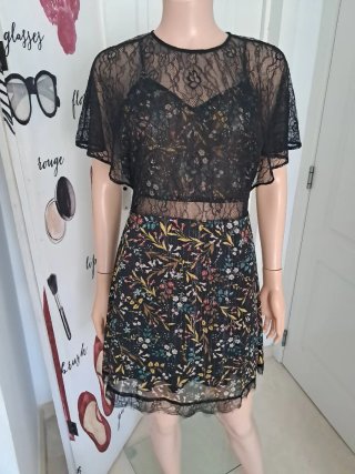 Vestido Zara Negro Estampado Encaje