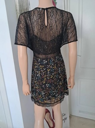 Vestido Zara Negro Estampado Encaje