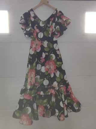 Vestido Flamenca Negro y Rosa. Talla 42