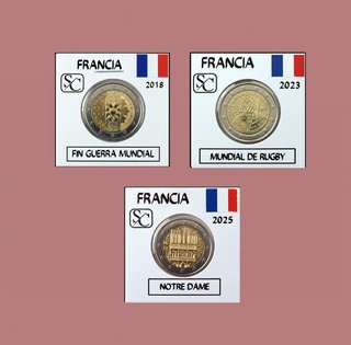 LOTE DE 3 MONEDAS DE 2€ CONMEMORATIVAS DE FRANCIA
