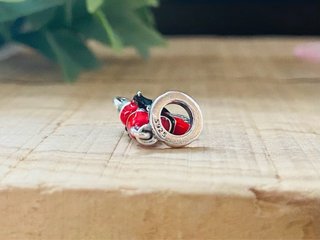 Charm Motorista en Moto Roja - Plata
