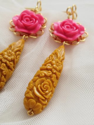 Pendientes flamenca flor rosa fucsia / albero