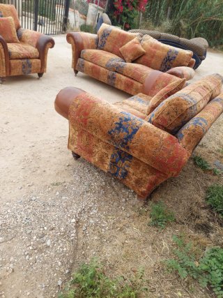 Sofá y sillón tela y piel